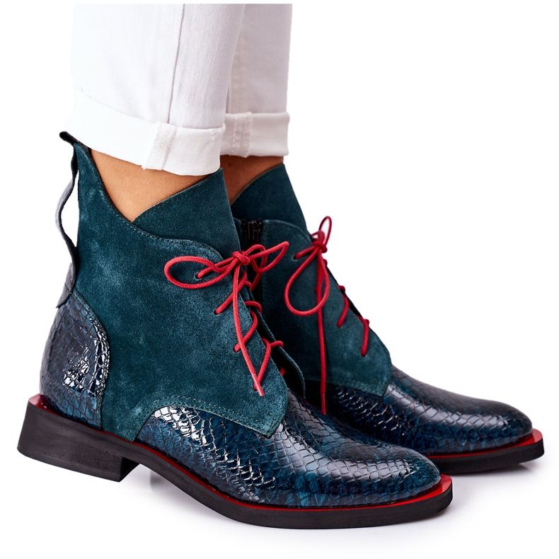 Alberto Violli Leather Booties With Crocodile Pattern Green Cheyenne red