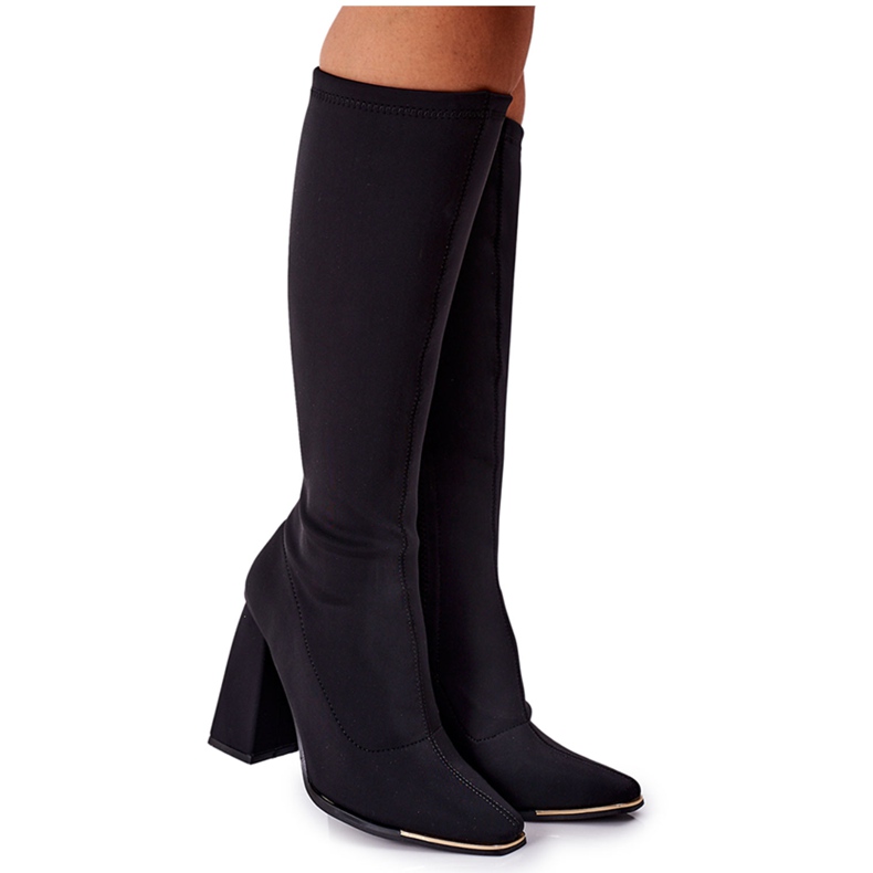 Boots On A Heel Of Elastic Fabric Black Effect Wow