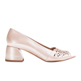 Marco Shoes Beige pumps with a decorative perforated front