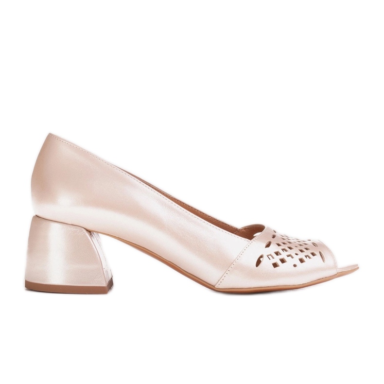 Marco Shoes Beige pumps with a decorative perforated front