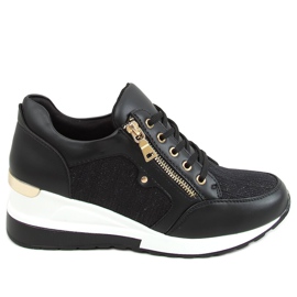 Black Wedge sneakers Y9521 Black Gold golden Black Wedge sneakers Y9521 Black Gold golden