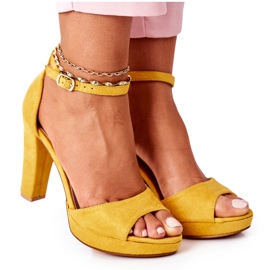 Women's suede sandals on the post yellow