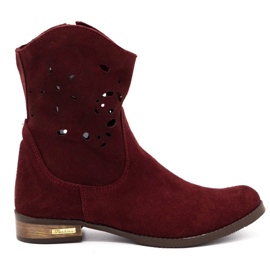 Olivier Comfortable Jess burgundy openwork boots red