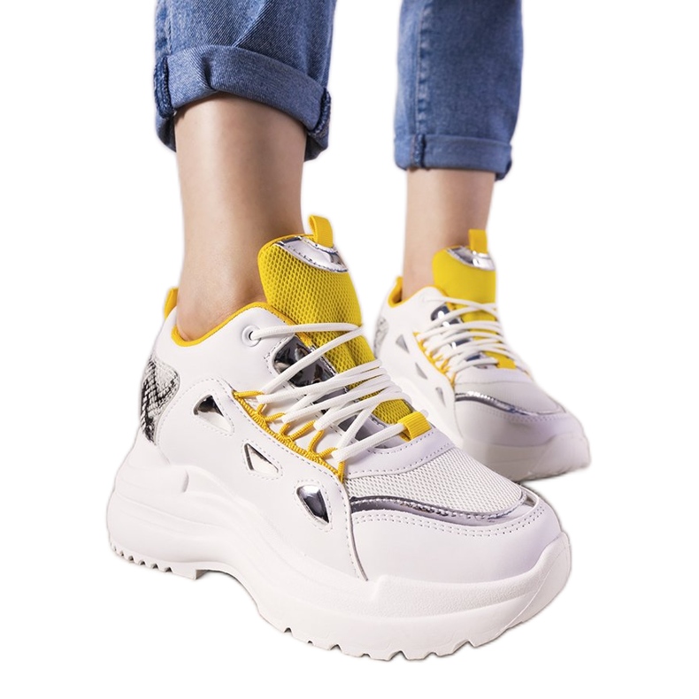 White and yellow Felicia snake sneakers