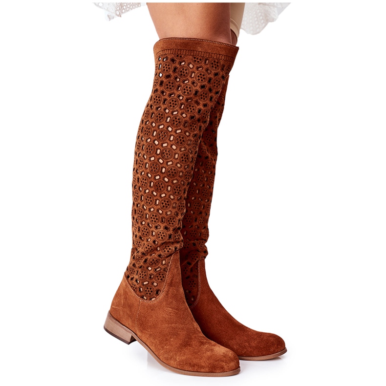 Alberto Violli Suede Boots With Openwork Pattern Brown Pointe