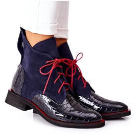 Alberto Violli Leather Booties Alligator pattern Navy Blue Bruselle red