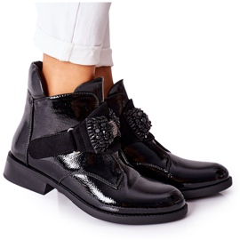 S.Barski Women's Boots Lacquered Black Schuler Crystals