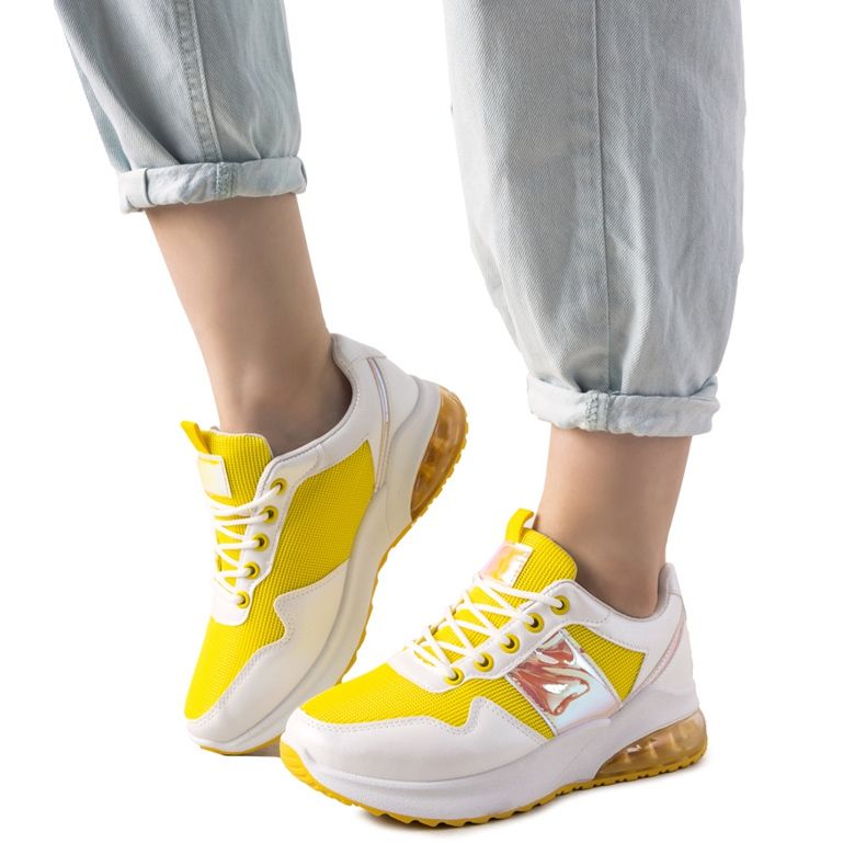 Sneakers in white and yellow with holographic Allison inserts