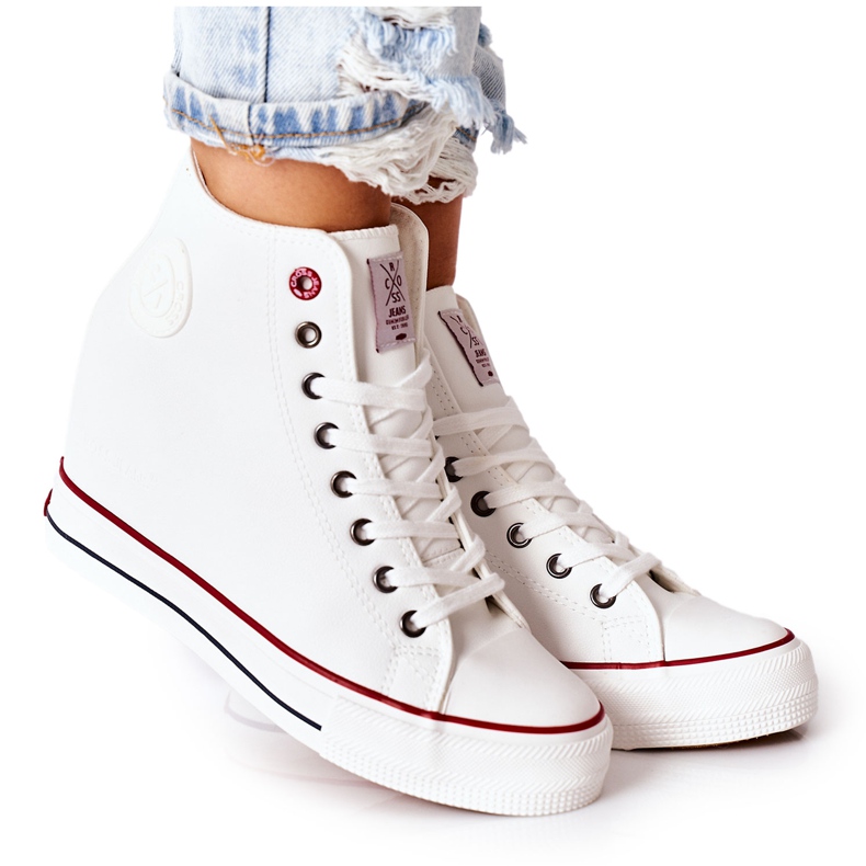 Leather Sneakers On Wedge Cross Jeans II2R4024 White Leather Sneakers On Wedge Cross Jeans II2R4024 White