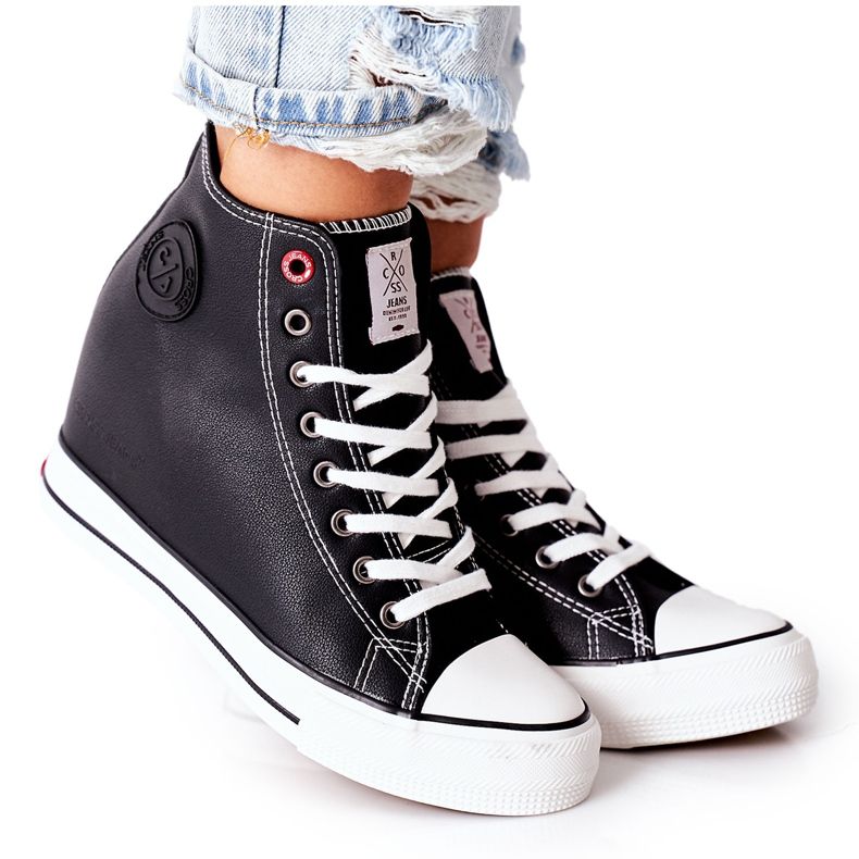 Leather Sneakers On Wedge Cross Jeans II2R4025 Black Leather Sneakers On Wedge Cross Jeans II2R4025 Black