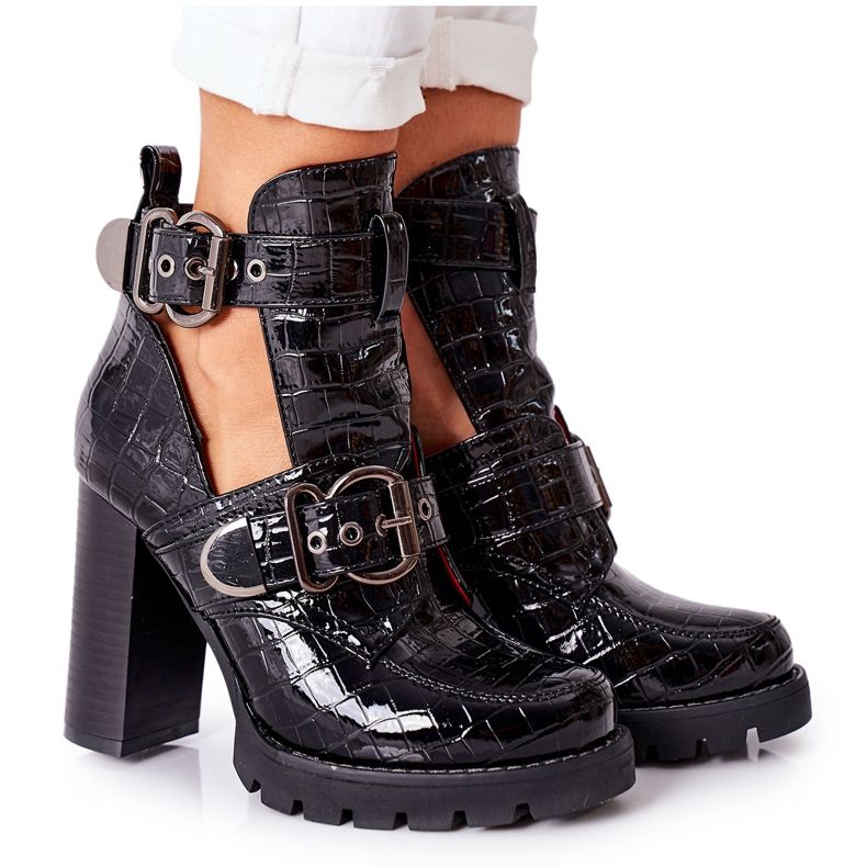 Boots On a Post Black Lacquered Buckle Crocodile Bramshall