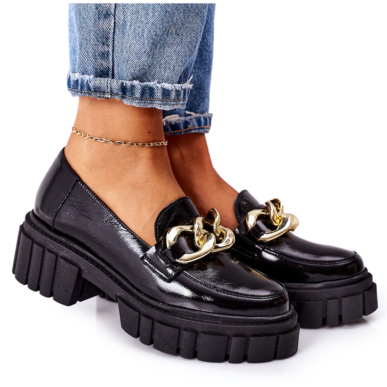 Women's Loafers Leather Loafers Black Laura Messi 2339