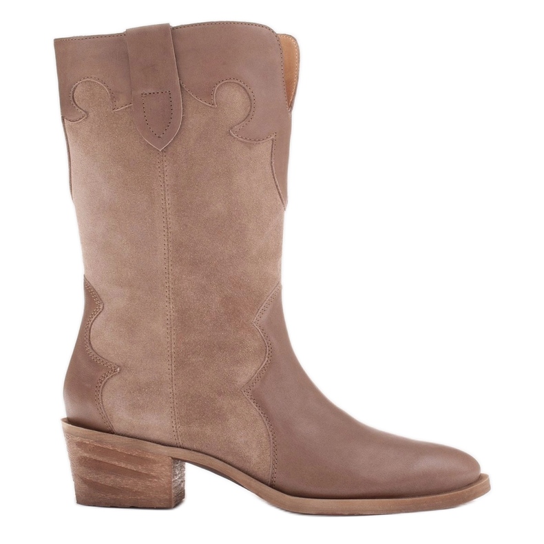 Marco Shoes Clara cowboy boots with decorative stitching beige