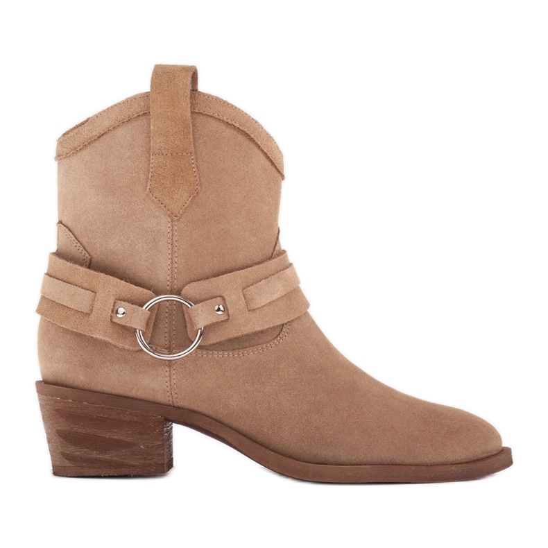Marco Shoes Kaja cowboy boots with a decorative belt beige Marco Shoes Kaja cowboy boots with a decorative belt beige