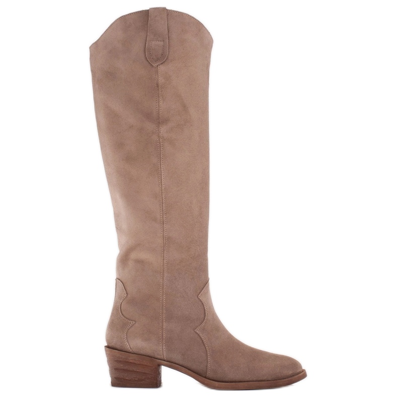 Marco Shoes Iolanda cowboy boots with decorative stitching beige