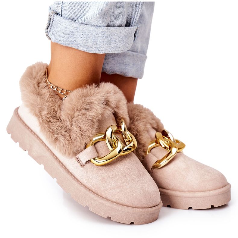 PB1 Women's Gold Chain Slippers Beige Ardrums