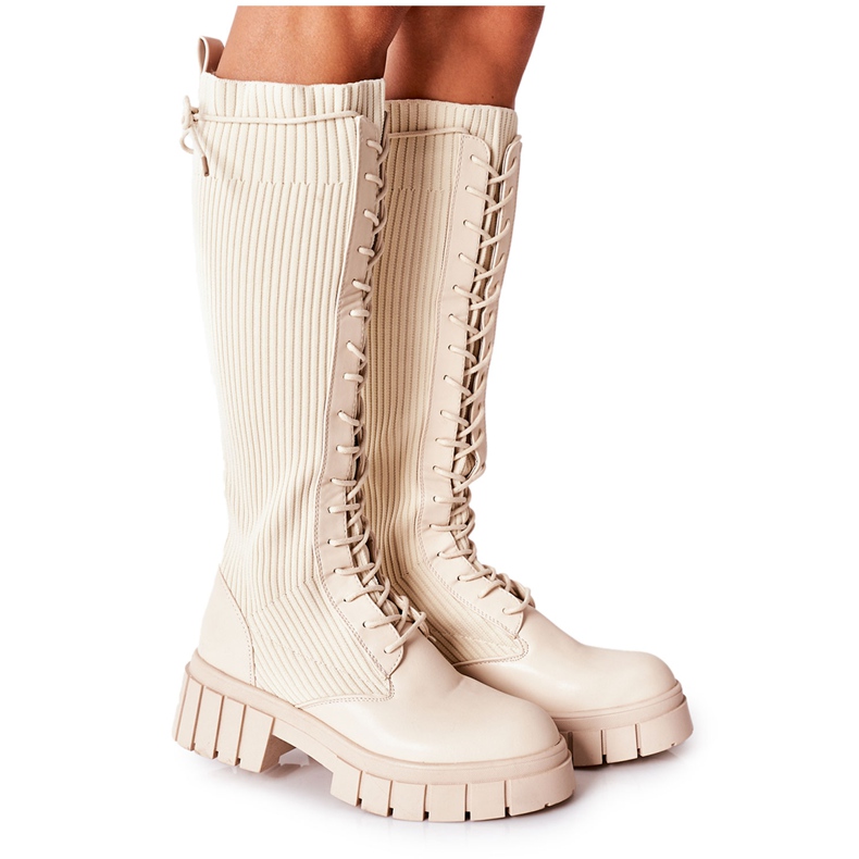 PB1 High Boots with a Sock Beige Monteri