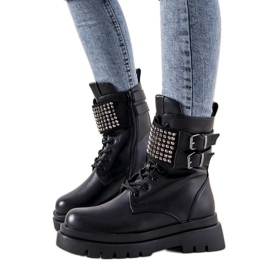 Black boots decorated with Hendo cubic zirconia