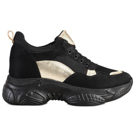 SHELOVET Comfortable BLACK and GOLD Sneakers golden