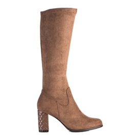 SHELOVET Suede high-heeled boots brown