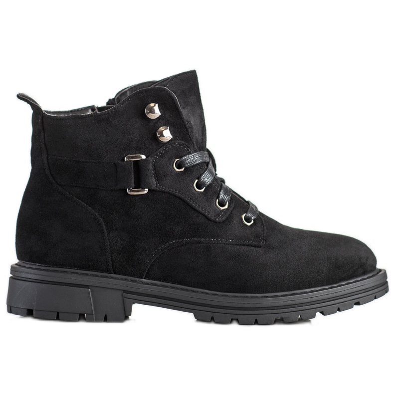 SHELOVET Lace-up Suede Booties black