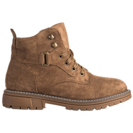 SHELOVET Lace-up Suede Booties brown