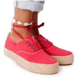 Lace-up Espadrilles On A Braided Platform Big Star FF274141 Red