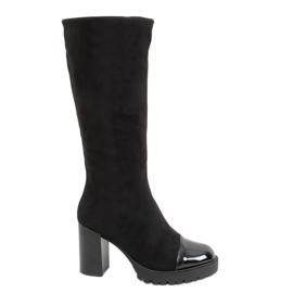 Black boots with wide heels CH19187-1 Black