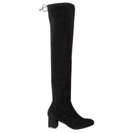 Over-the-knee boots with low heels black S-107 Black