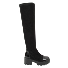 Black thigh boots with thick soles CH19209 Black
