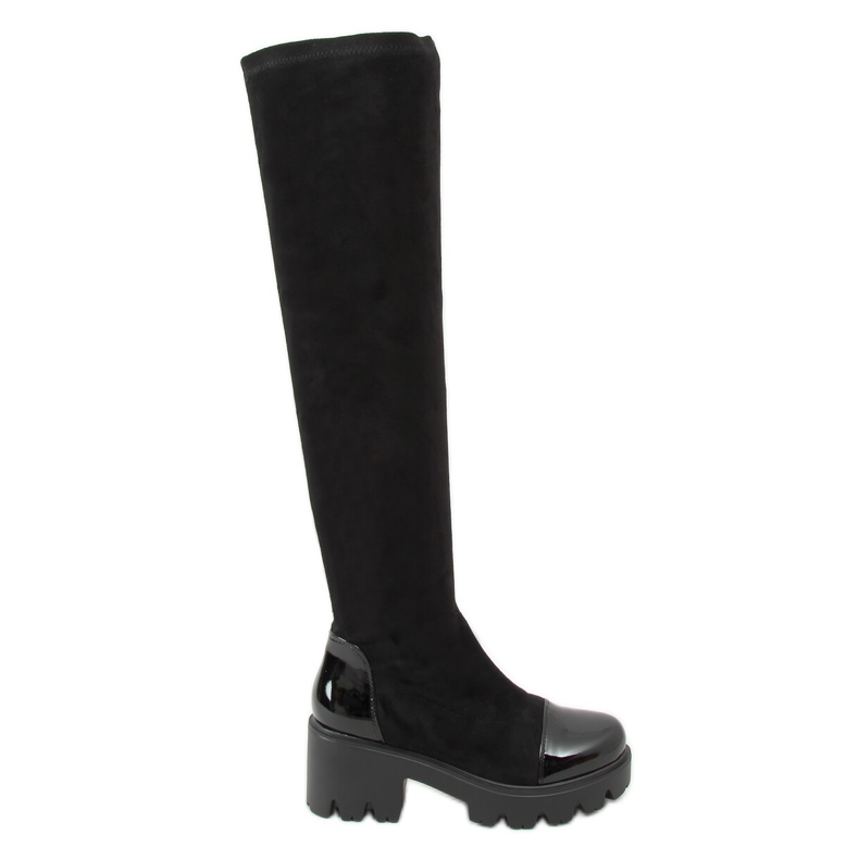 Black thigh boots with thick soles CH19209 Black