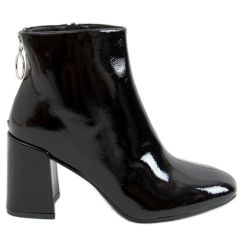 Black lacquered high-heeled boots A-323 Black