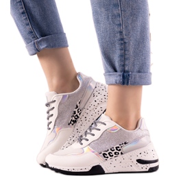 White sneakers with Manitoba holographic inserts silver