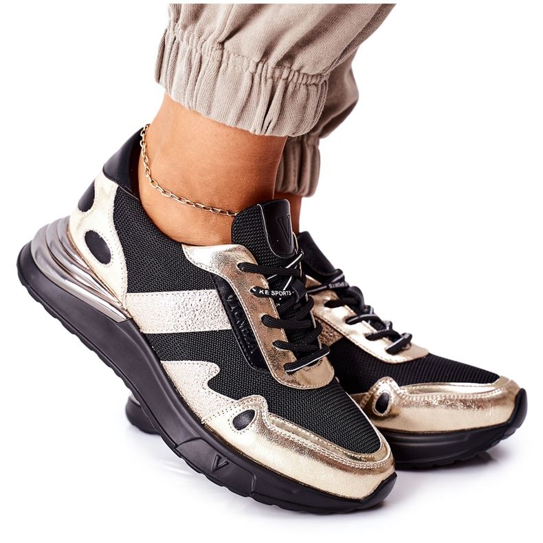 Vinceza Women's Sport Shoes Sneakers Black and Gold Manitoba golden