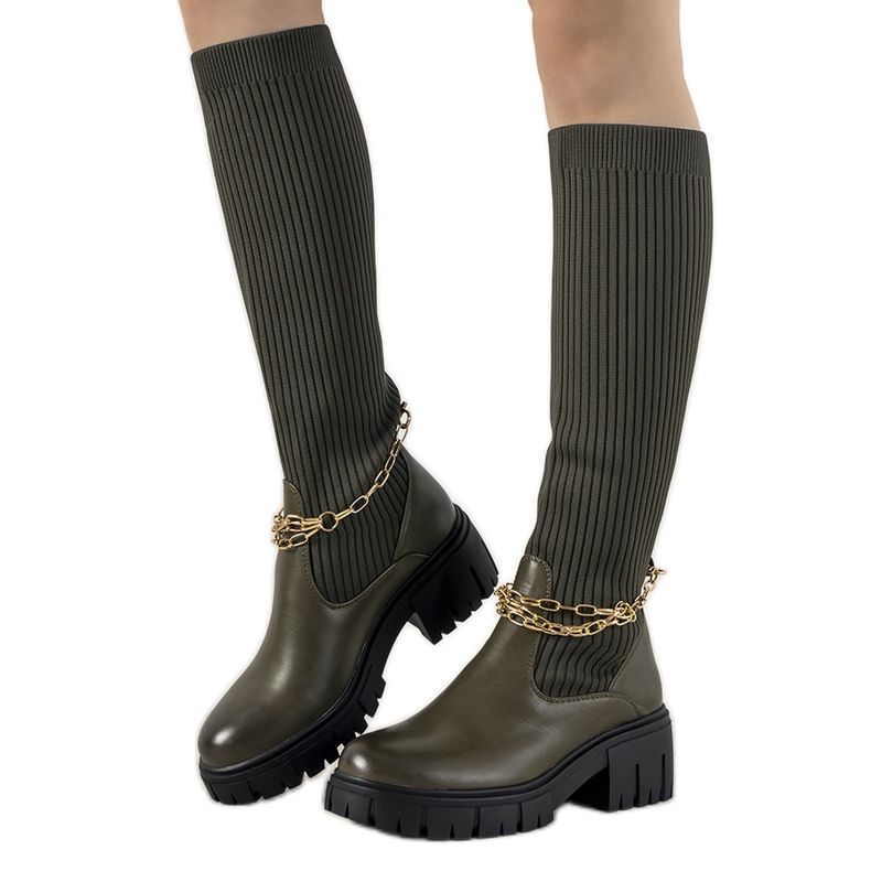 Green boots with a sock upper Cheers