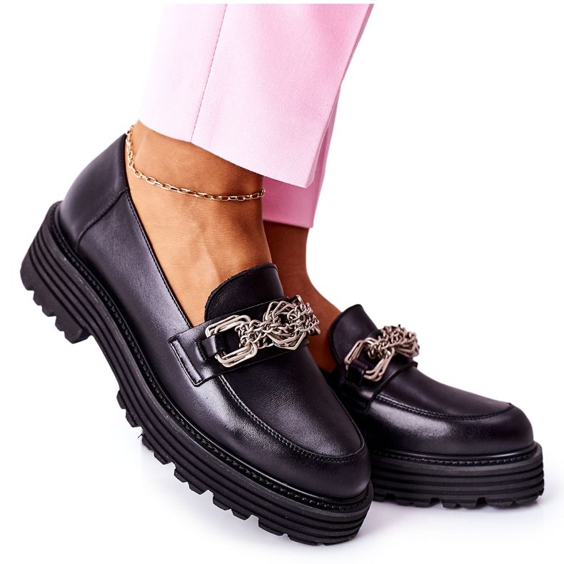 Women's Loafers Leather Loafers Black Laura Messi 2383 Women's Loafers Leather Loafers Black Laura Messi 2383