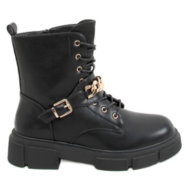Military boots with a chain black HB-106 PU / BLACK