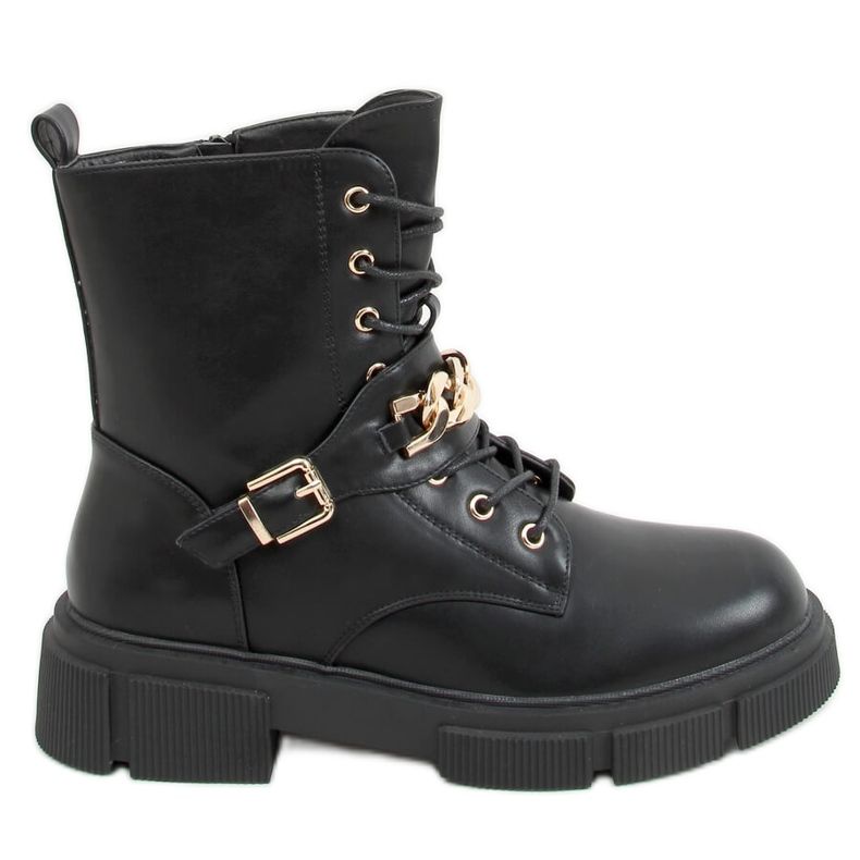 Military boots with a chain black HB-106 PU / BLACK