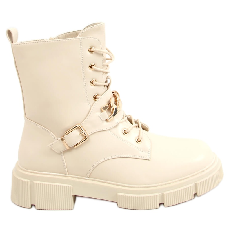 Military beige boots with a chain HB-106 PU / BEIGE