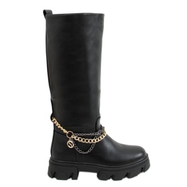 Black boots with chains NC1228 Black