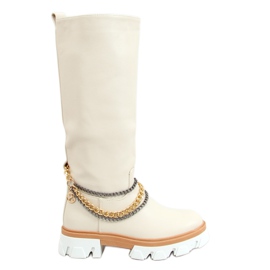 Riding boots with chains cream NC1228 Beige