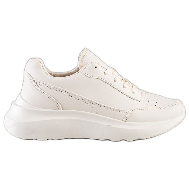 Ideal Shoes Comfortable Eco Leather Sneakers beige