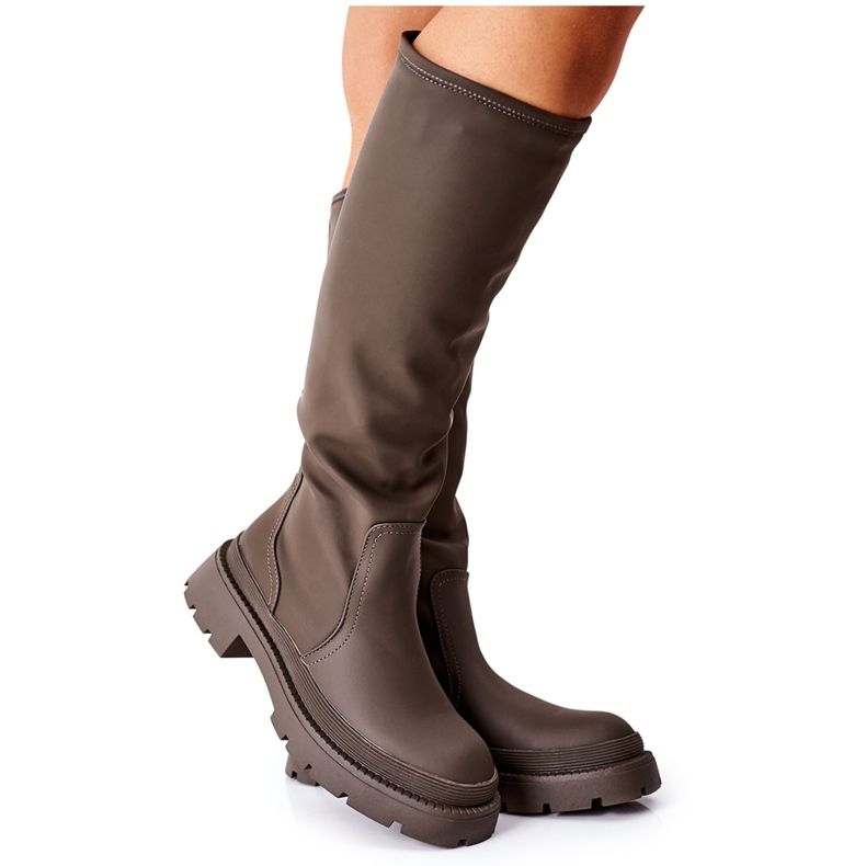 S.Barski Women's Khaki Whats Going On High Boots green