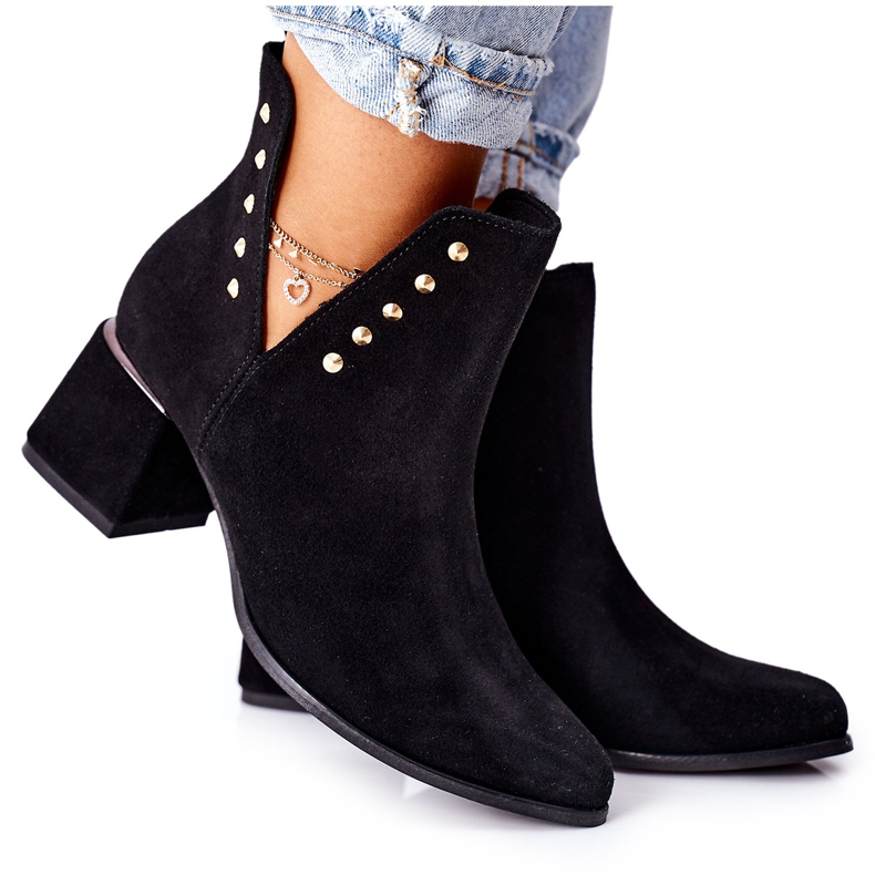 Lewski Shoes Women's Suede Boots With Cutouts Lewski Black 3074 / B