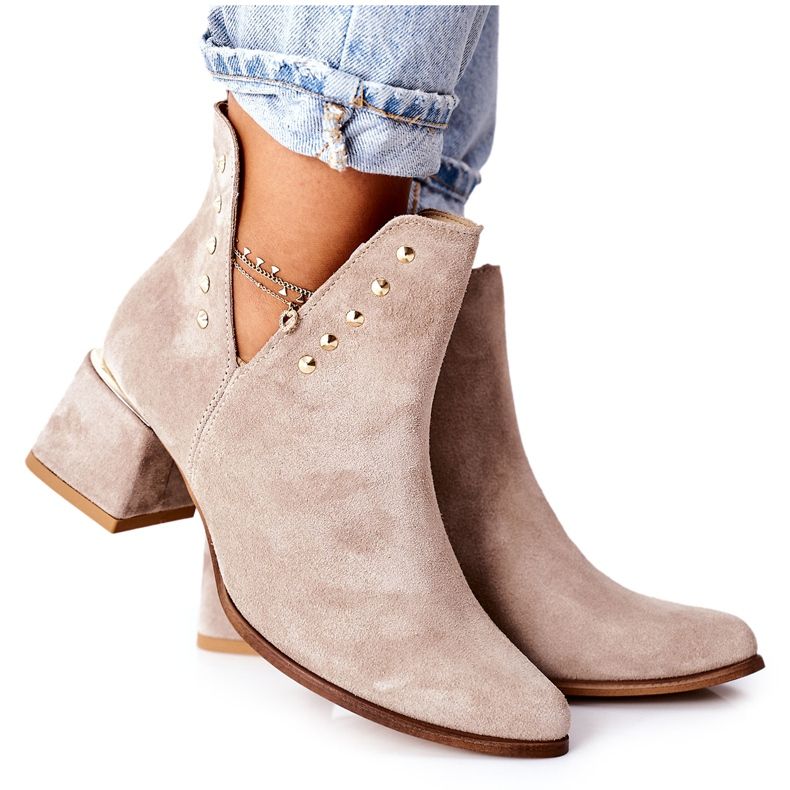 Lewski Shoes Women's Suede Booties With Cutouts Lewski Cappuccino 3074 / B beige Lewski Shoes Women's Suede Booties With Cutouts Lewski Cappuccino 3074 / B beige