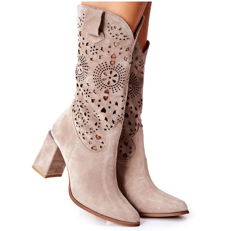 Lewski Shoes Women's Leather Boots on a Heel Cappuccino Lewski 2923 Pick Me Up beige Lewski Shoes Women's Leather Boots on a Heel Cappuccino Lewski 2923 Pick Me Up beige