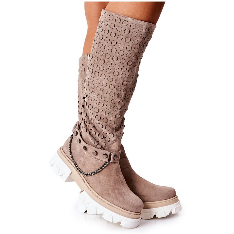 Lewski Shoes Women's Leather Boots Lewski Cappuccino Suede 2866 brown