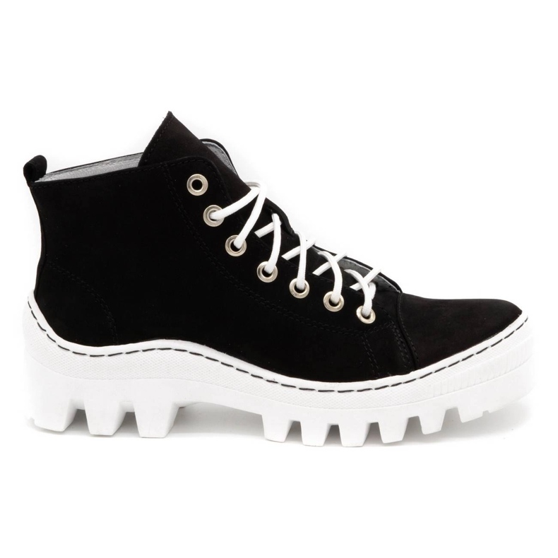 Polbut Leather women's boots D1 black with white