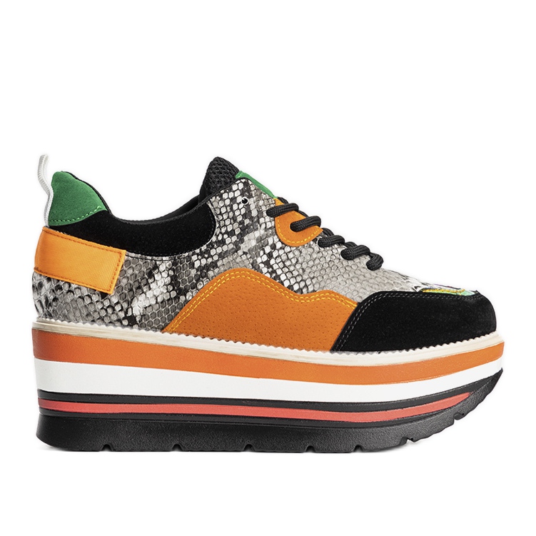 Black Sneakers on a High Looking Sole orange grey