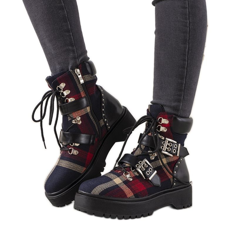 Black women's checkered boots from Vevien